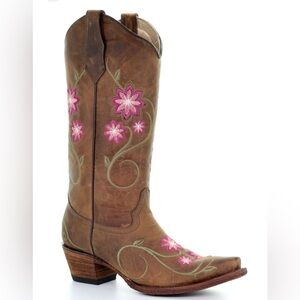 CIRCLE G WOMEN'S FLORAL EMBROIDERY WESTERN BOOTS - SNIP TOE SIZE 7